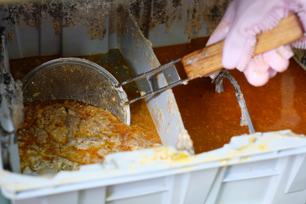 Using,A,Fine,Mesh,Strainer,To,Scoop,Up,Waste,From