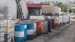 Barrels,Stand,With,Waste,Oil,And,Oil,Products